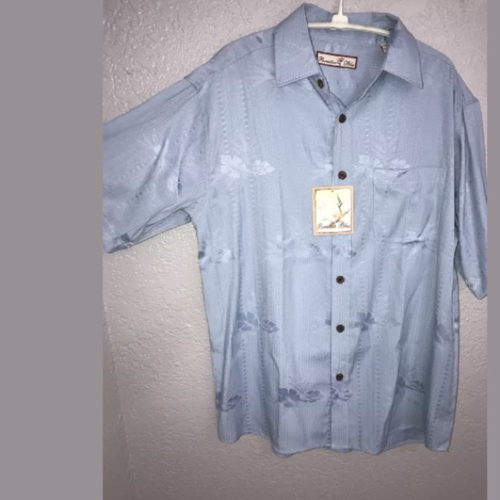 Paradise Blue Button Front Short Sleeve Shirt Men